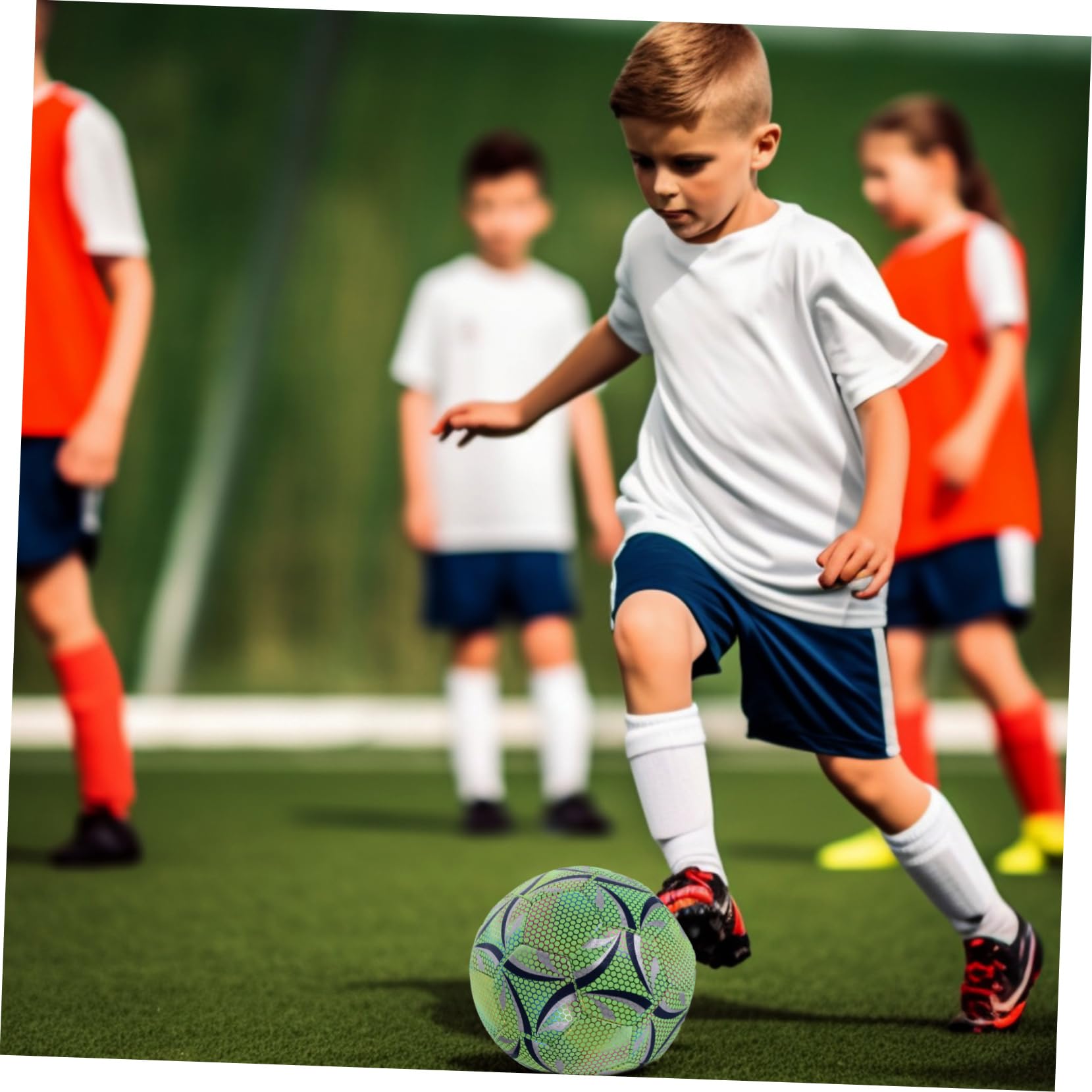 BESTonZON Balón de Fútbol Luminoso Verde de PU Resistente al Desgaste para Entrenamiento Deportivo, Tamaño Número 4, Balón Brillante para Adultos y Niños, Adecuado para Juegos Nocturnos