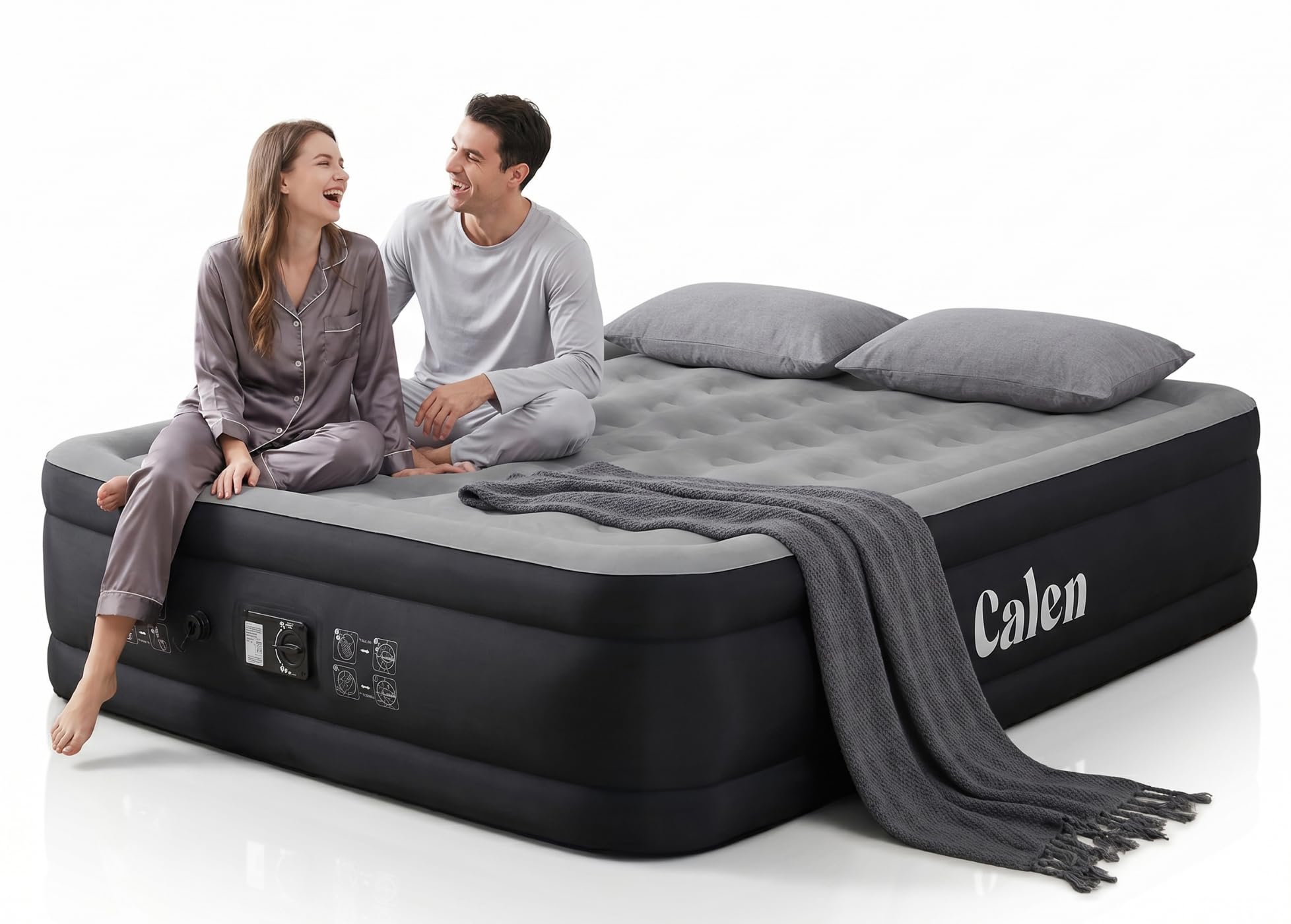Photo 1 of CALEN Queen Air Mattress with Built-in Pump, Full-Surround Fabric-Reinforced Construction, Honeycomb Coil-Beam Support, 18" Raised Design, 850 lbs Capacity, Fast 3-Min Inflation for Home & Guests