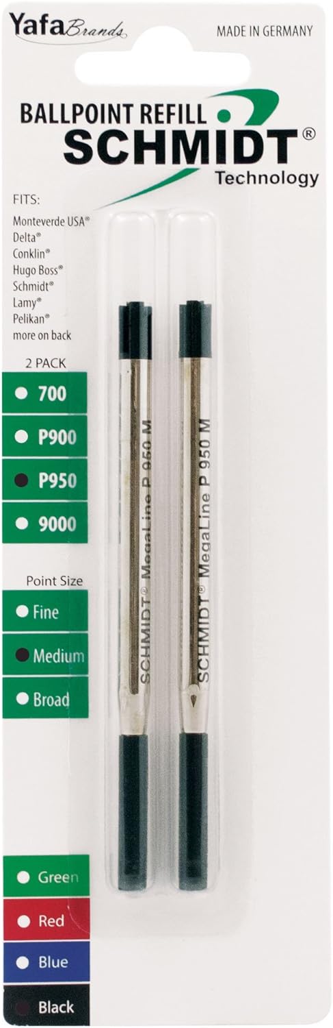 Schmidt P950 Megaline Pressurized Ballpoint Refill Medium, Blue, 2 Pack Blister (SC58148)