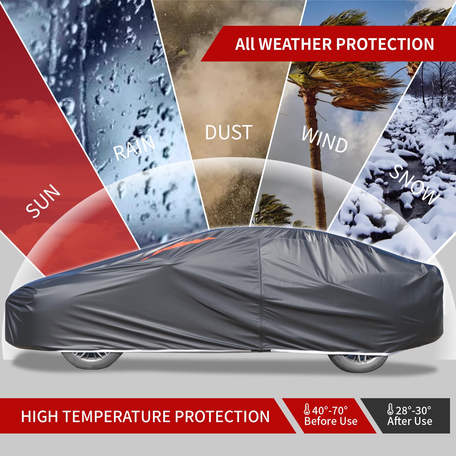 WMCHEYI Car Covers for Automobiles 6 Layers Car Cover Waterproof All Weather Outdoor Car Cover Sun UV Rain — view 5
