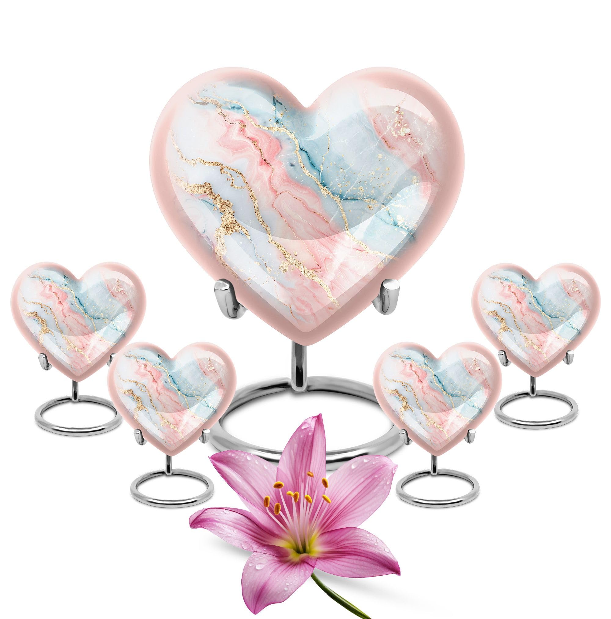YATHABHISA Blush And Sky Marble Urns For Ashes, Cremation Urns For Human Ashes, Urn For Ashes Adult Male, heart Shaped Urns For Human Ashes, Metal Urn For Ashes For Women, Memorial Keepsakes For Ashes