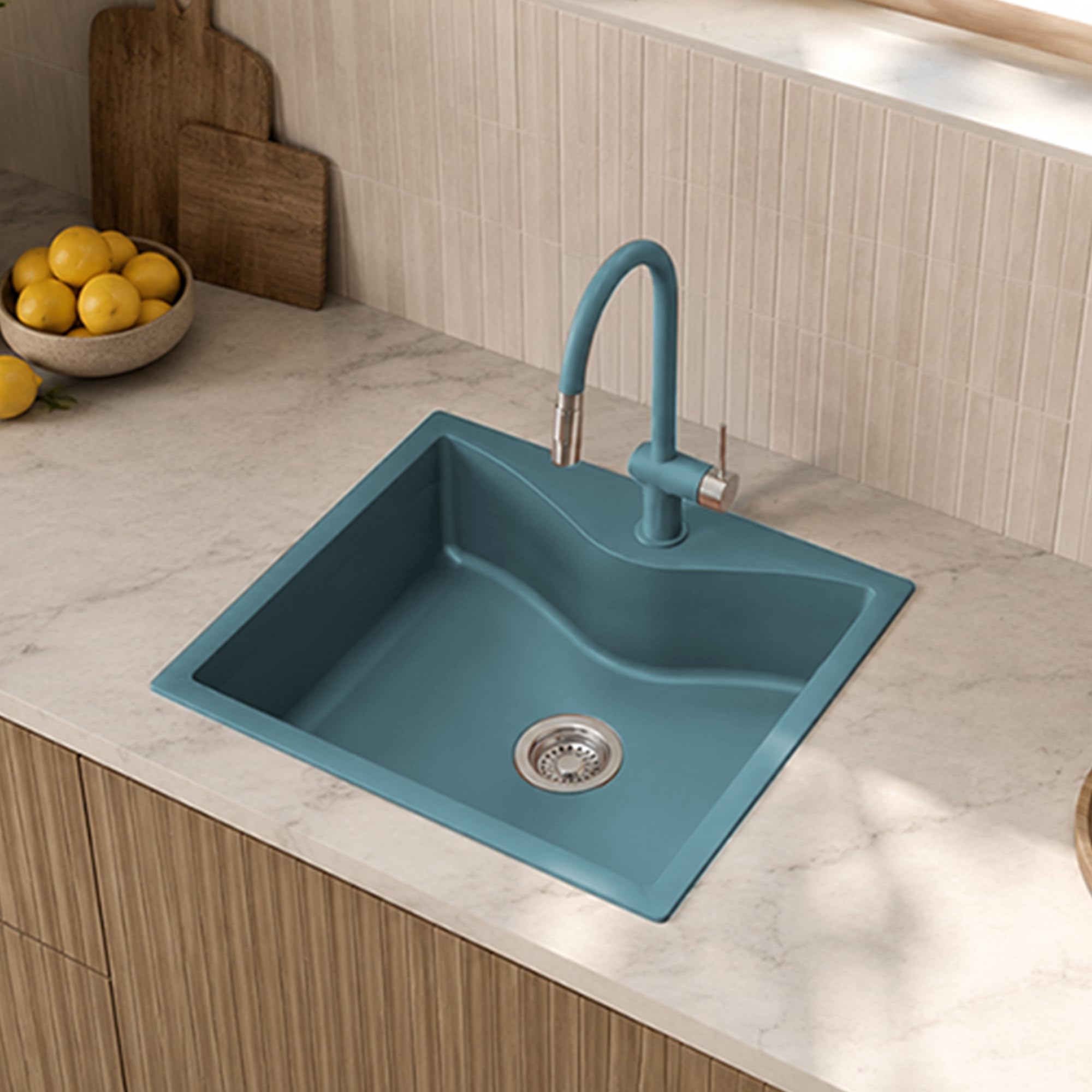Carissa By Carysil™ India’s First Sink and Faucet Combo, Evolza Flow Pull-out Faucet and Quartz Kitchen Sink 24 x 20 x 9 inches, Single Bowl Granite Sink with 80% Quartz & 20% Resin - Sapphire Blue-image-9