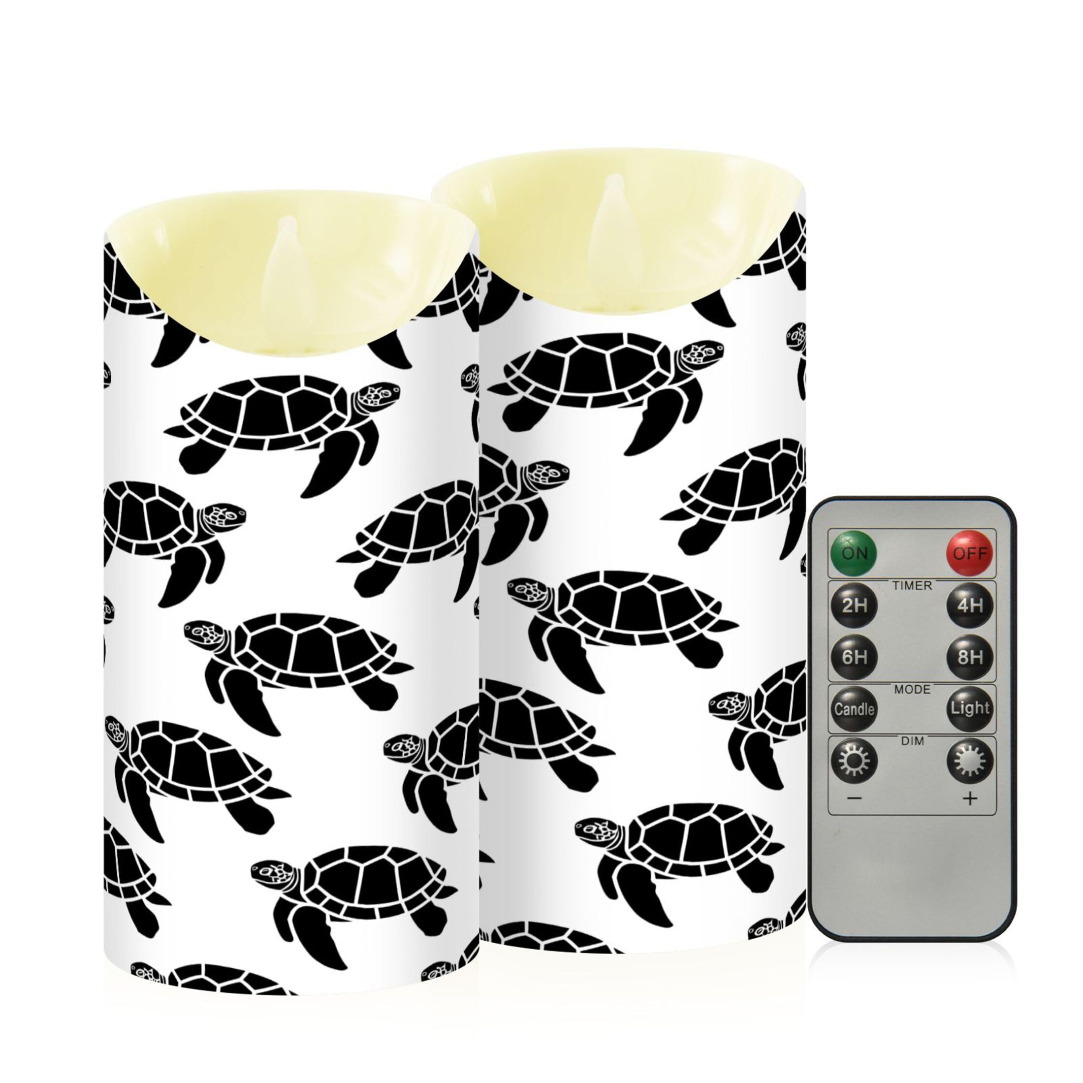 Kutsu Turtle Silhouette Flameless Candles Set of 2, Battery Operated LED Flickering Candles with Remote and Timer, Plastic Pillar Candles for Home Wedding Decor
