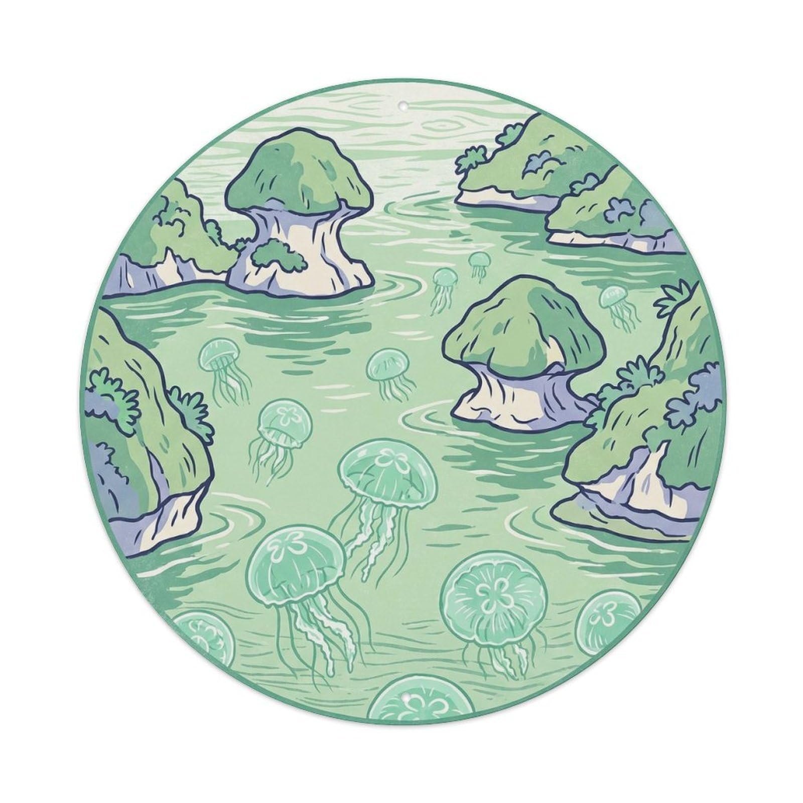 Olyhtr 8X8inch Classic Style Mint Palau Jellyfish Lake Green Woodblock Reef Metal Tin Sign