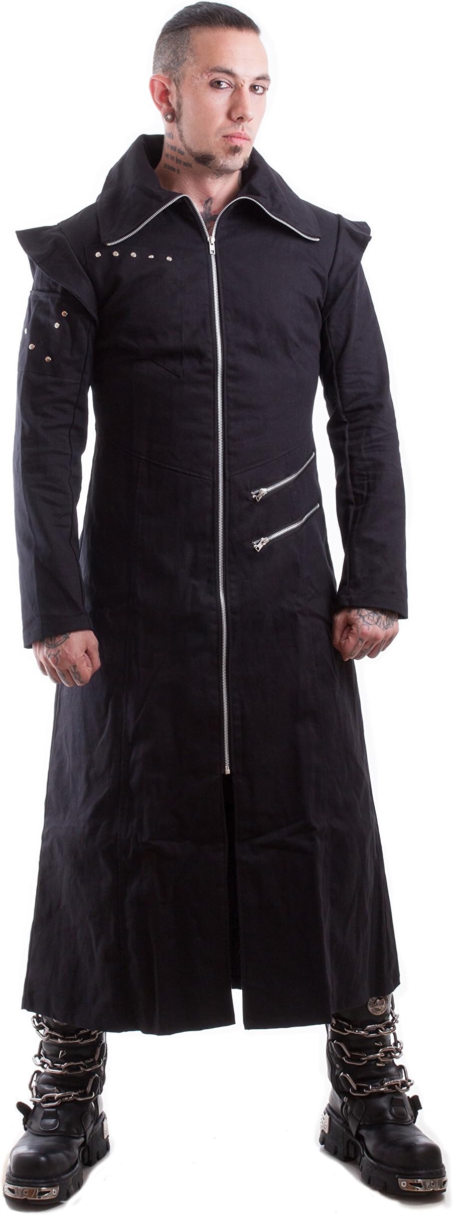 Necessary Evil Odin Goth Full Length Black Twill Mens Hooded Coat