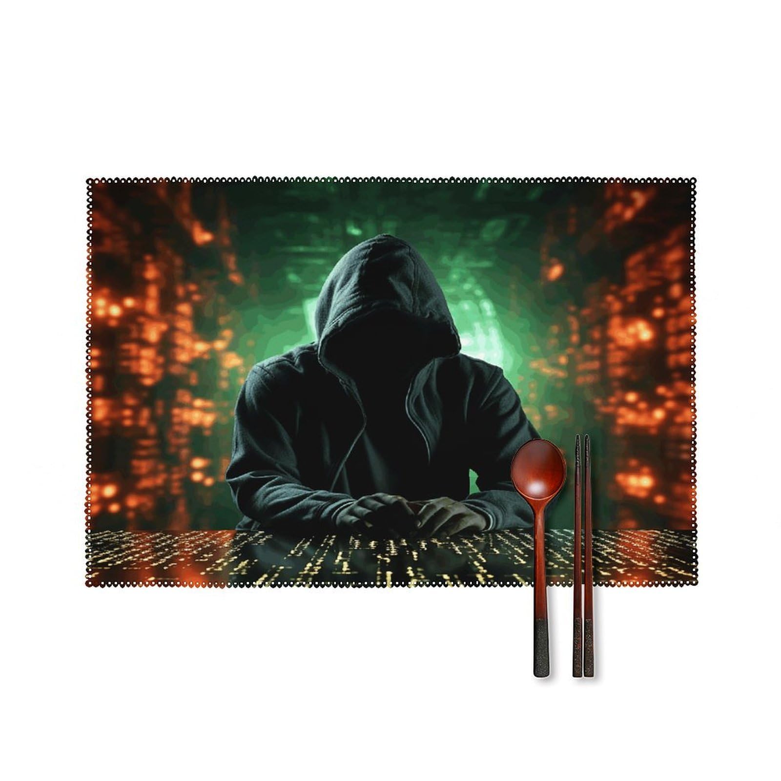 Btcowzrv Style Hacker Attack Canvas Placemats Set Of 6, Wipeable Washable Place Mats For Indoor & Outdoor, Table Mat Decor For Kitchen Dining Party