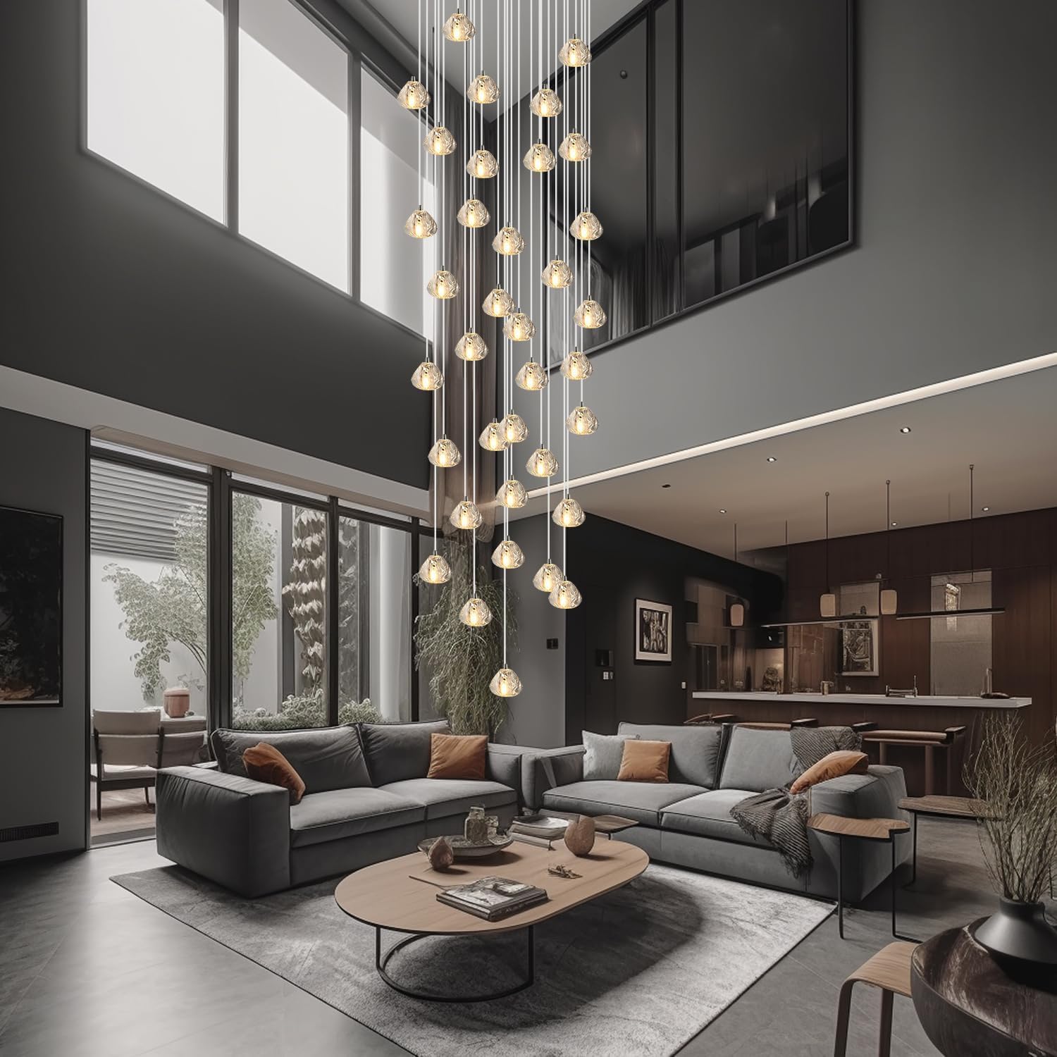 Crystal Chandelier LED Modern Pendant Light Raindrop Ceiling Light Crystal Ball Lighting Fixture 36 Lights for Staircase Living