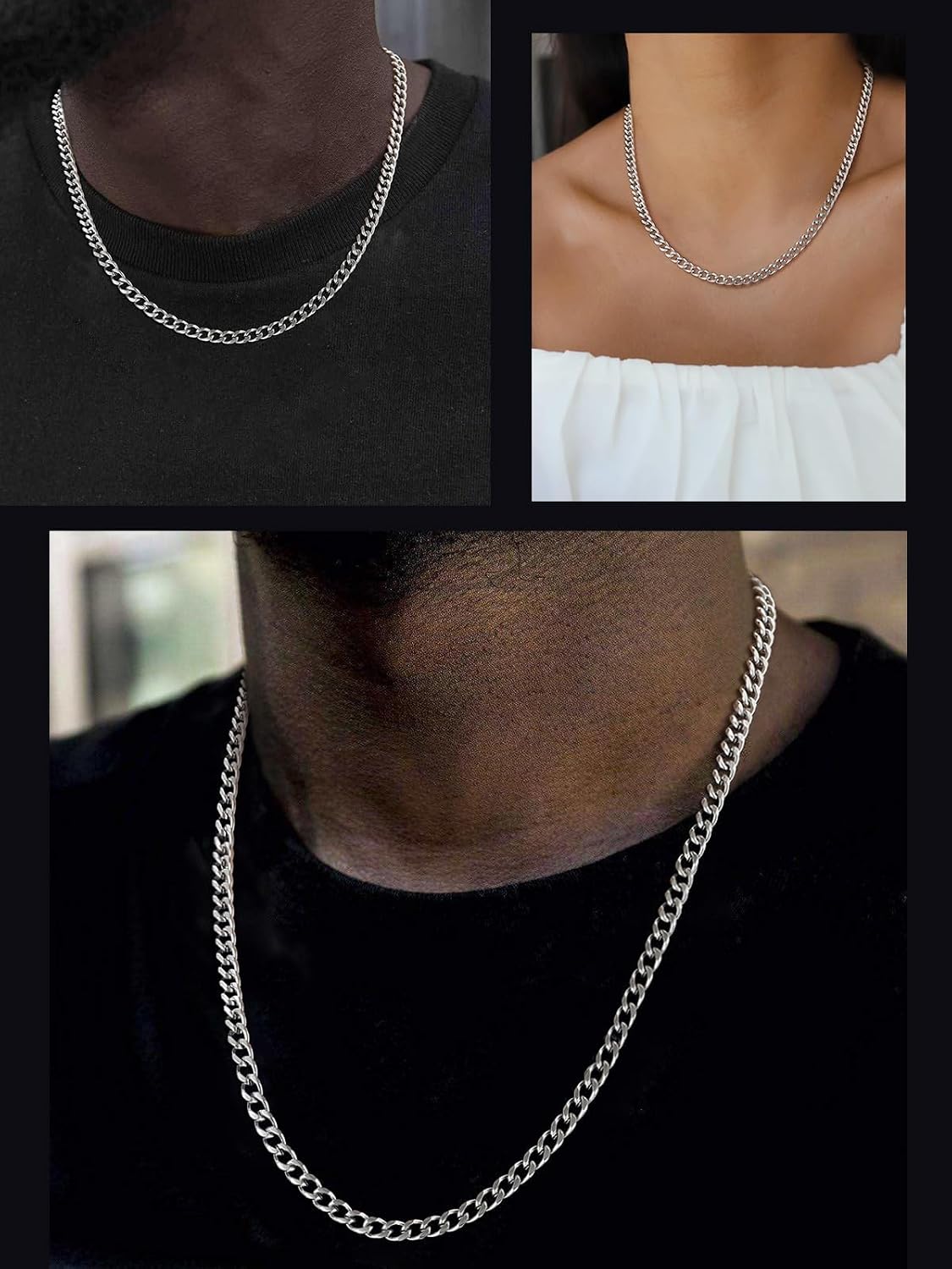 ChainsHouse Miami Cuban Link Chain Necklace for Men, Stainless Steel Curb Chain, 4.8/6/10/14mm Wide, 14-30 Inches, Stainless Steel/Black/14K Gold Plated Hip Hop Mens Jewelry, Come Gift Box