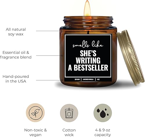 Miniatura 10 de YouNique Designs Vela de escritor de 8 onzas, regalos para autores, regalos para periodistas, regalos para escritores de velas, regalos para