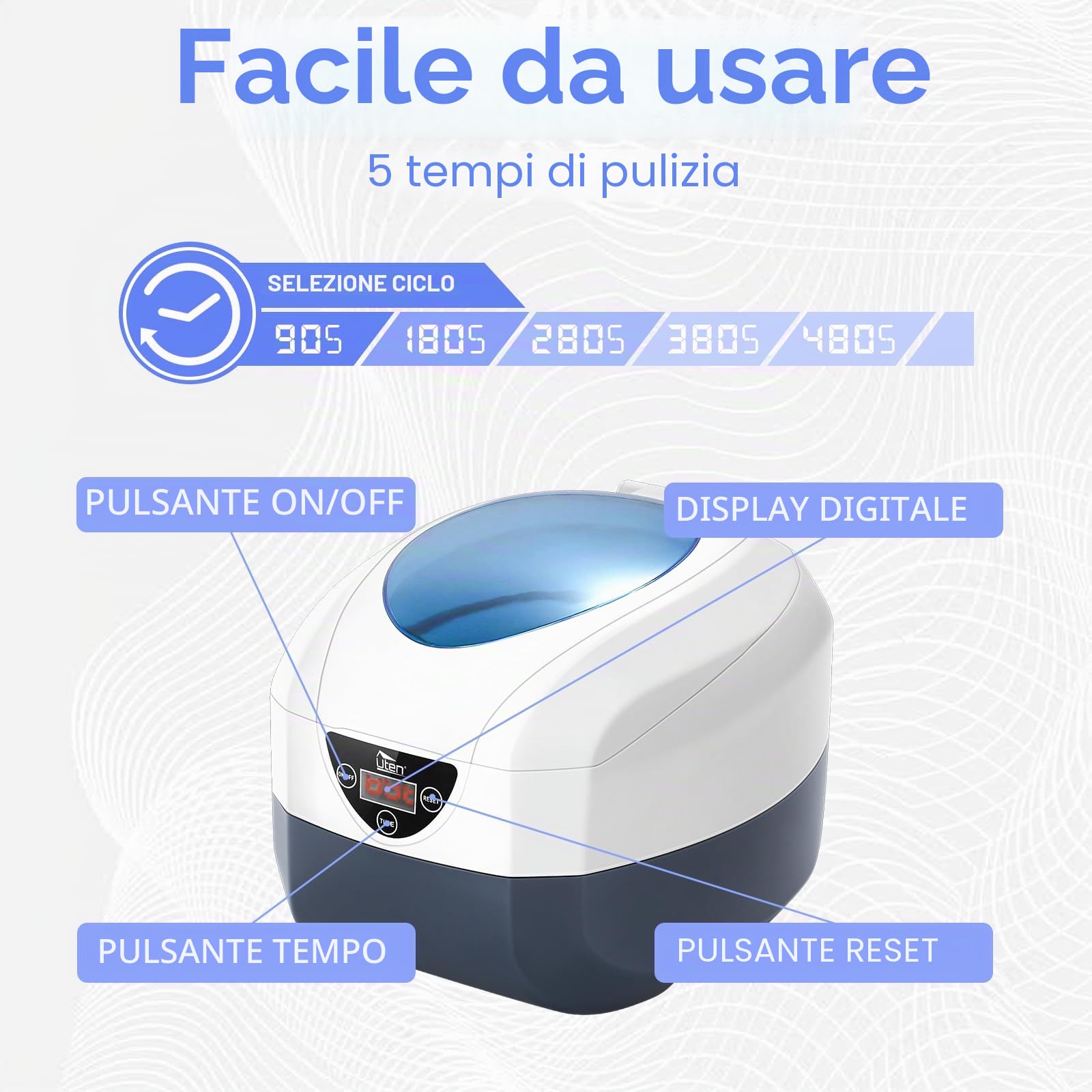 Uten Pulitore ad Ultrasuoni Professionale, Macchina ad Ultrasuoni per Pulizia, Vasca da Bagno in Acciaio Inossidabile da 750 ml, per Pulire Gioielli, Occhiali, Orologi, Strumenti, ecc