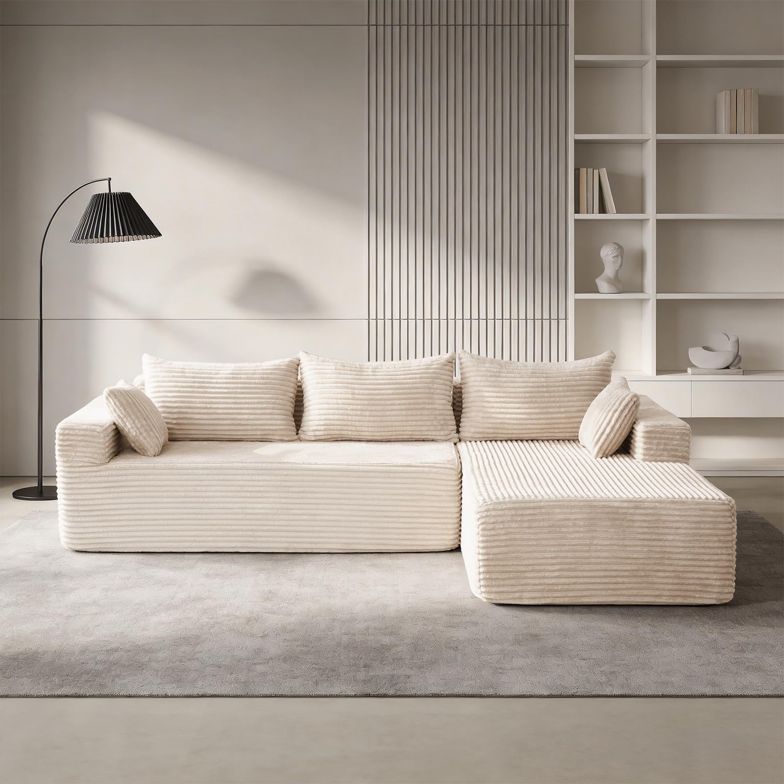 DUANDUAN 270cm Cloud Modularsofa mit L-Form Chaisenteil, Modernes Modulares Sofa mit Tiefsitz, Polster Couch für Wohnzimmer Schlafzimmer, Ohne Montage, Schwarz (Weicher Cordstoff)