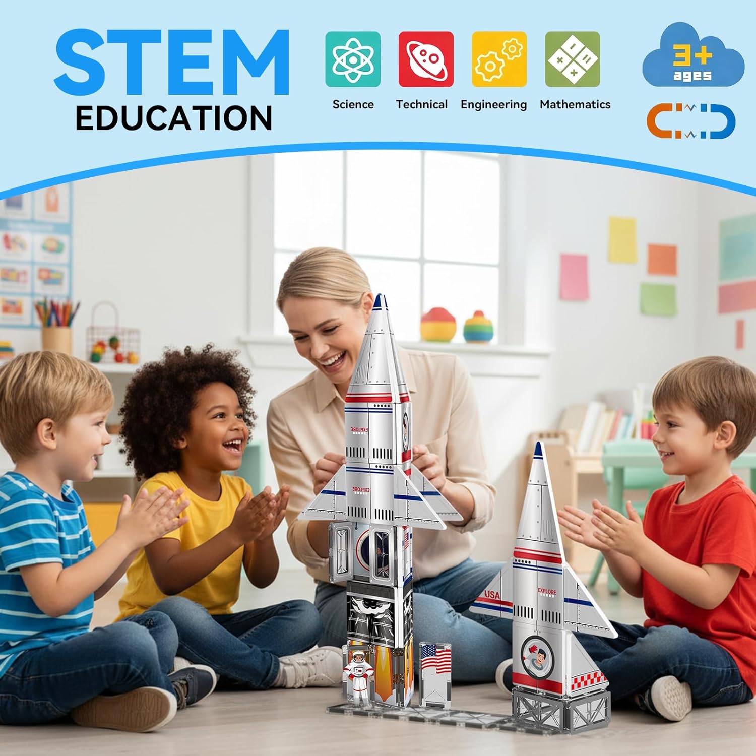 (エイフンクス) 磁気タイル スペースロケットセット 46個 磁気ビルディングブロック 子供用 3歳以上 STEM学習おもちゃ 安全