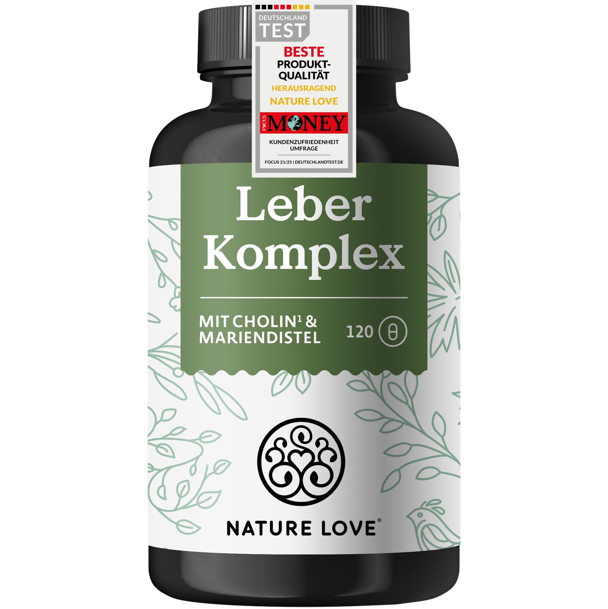 NATURE LOVE® Leber Komplex - 120 Kapseln - mit Mariendistel, Cholin, Artischockenextrakt, Curcuma & Zink - Hochdosiert, vegan, laborgeprüft und in Deutschland produziert