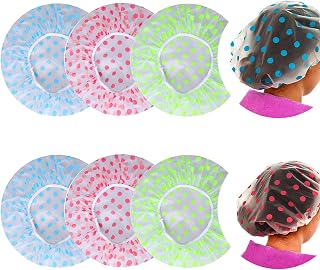 6PCS Shower Caps, Reusable Waterproof Bathing Hair Cap Elastic Shower Cap with Lace Elastic for Women Girls Hair Beauty Hair Spa Home Hotel Travel