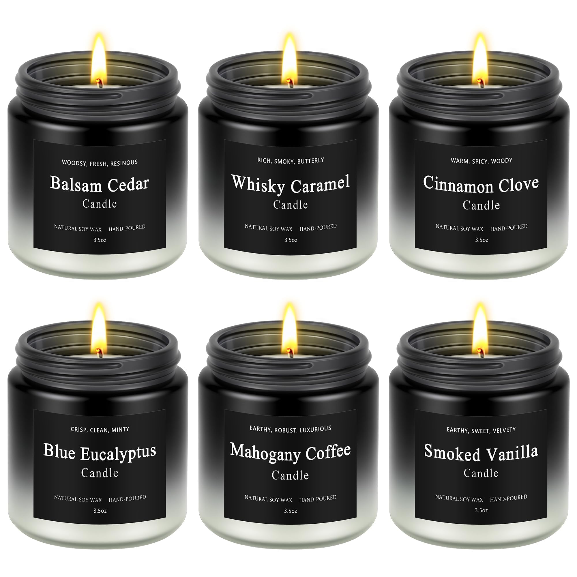 Scented Candles for Men, 6 Packs Soy Wax Candle Gifts Set for Men & Women, Long Lasting Candles for Home Scented, Mens Candles Gifts for Father's Day, Birthday, Valentine, Christmas, Anniversary