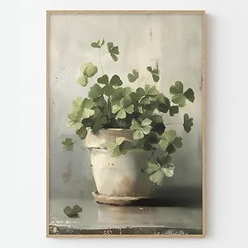 Clover Canvas Wall Art St. Patricks Day Artwork Green Shamrock Picture Vintage Botanical Painting Lucky Clover Wall Art Sage Green Botanical Prints Spring Flower Artwork for Walls 16x24inch No Frame
