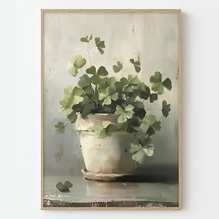 Clover Canvas Wall Art St. Patrick's Day Artwork Green Shamrock Picture Vintage Botanical Painting Lucky Clover Wall Art Sage Green Botanical Prints Spring Flower Artwork for Walls 16x24inch No Frame