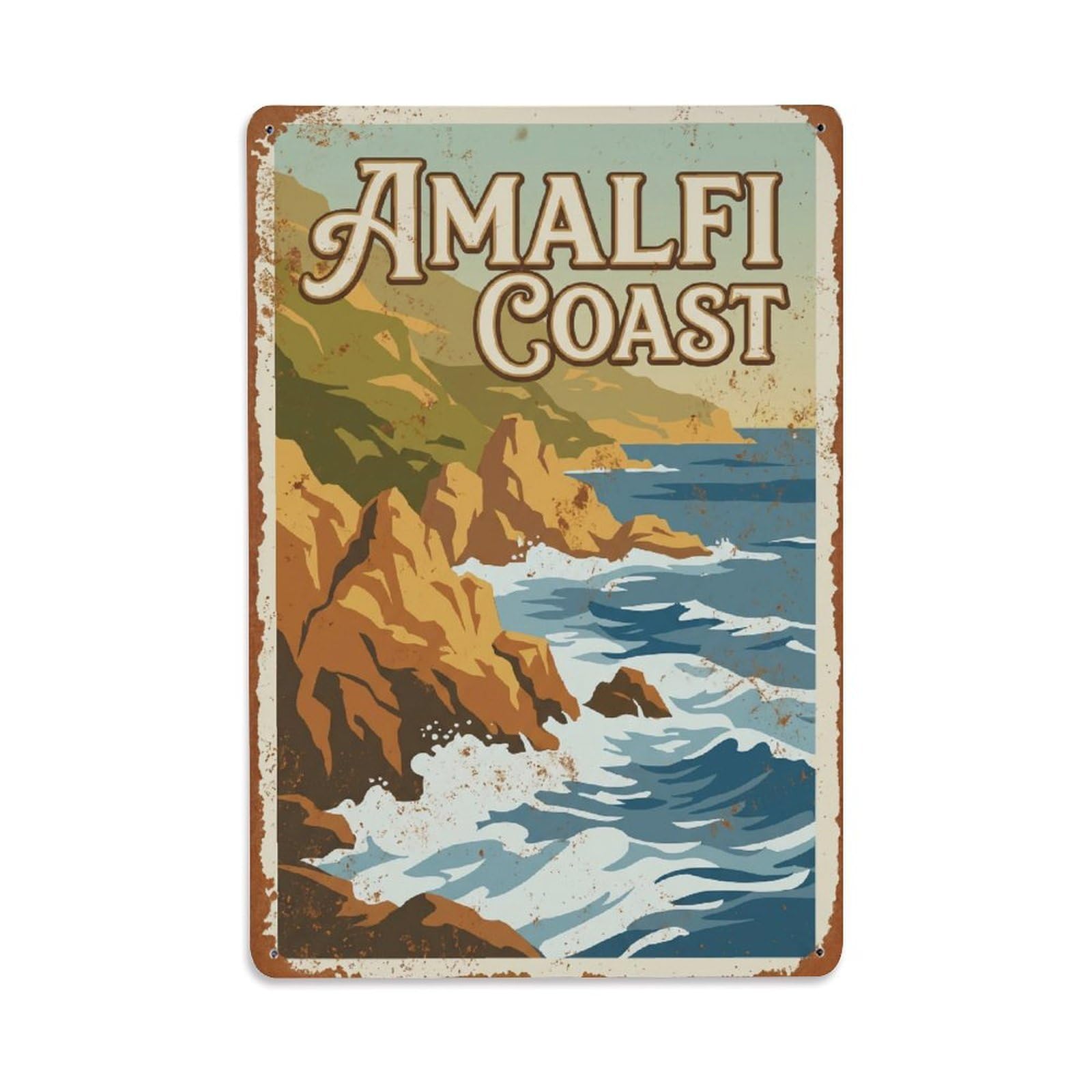 Vintage Travel Shoreline Italy Rocky Metal Tin Sign