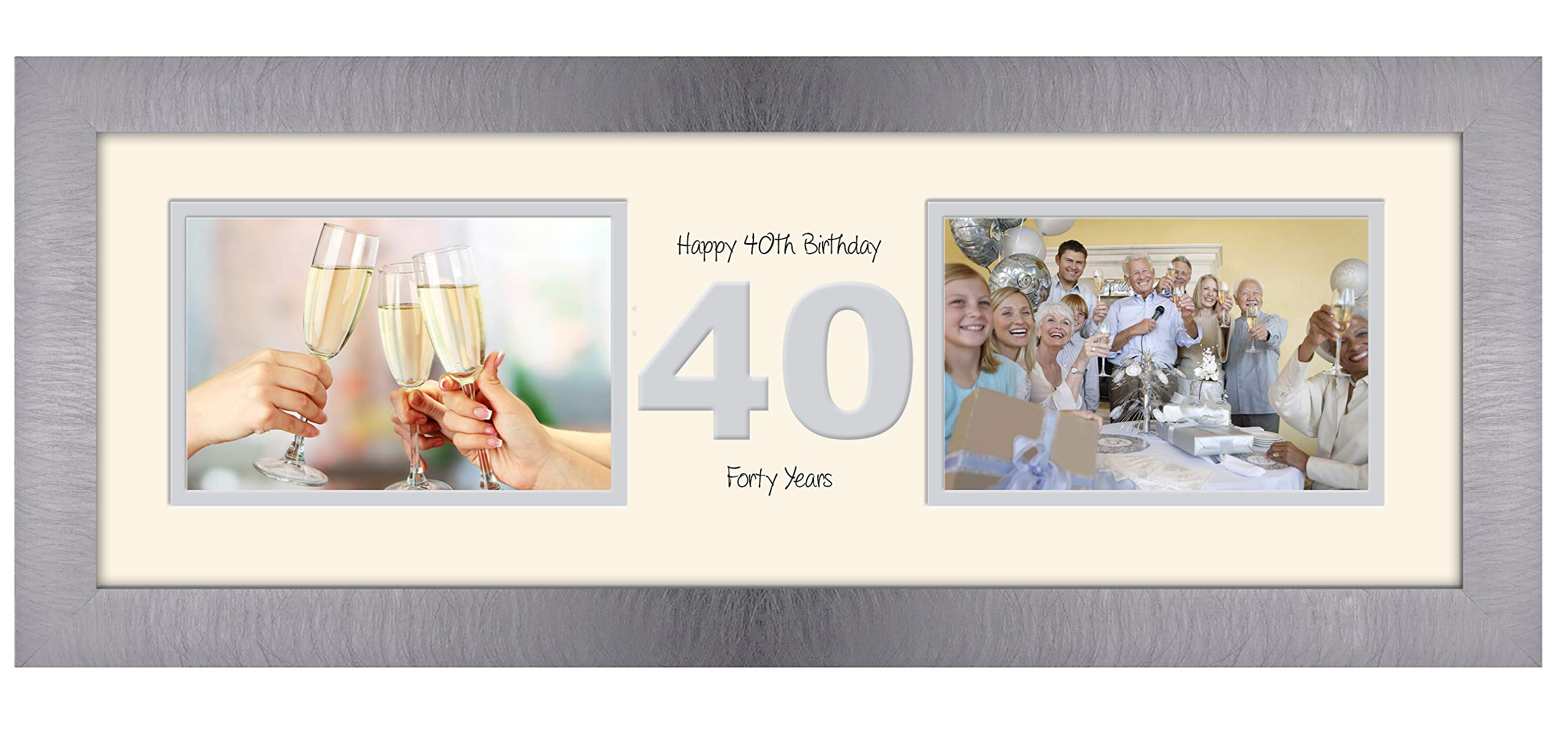 Photos In A Word Brushed Silver Finish Frame Cream Mount Grey Inside 40Th Birthday Photo Frame Fortieth Gift Takes Two 6”X4” Landscape Photos 1224A (Brushed Silver Finish Frame Cream Mount Grey Inside)