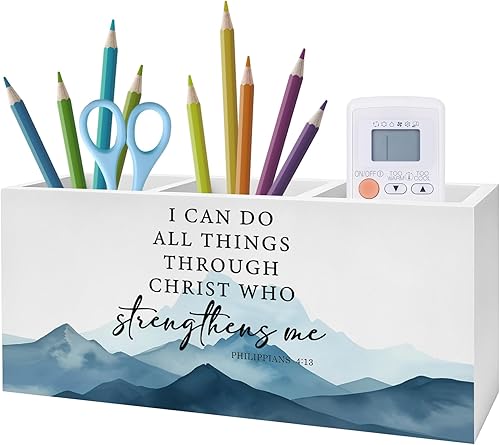 Miniatura 16 de Soporte Inspirador Floral para Bolígrafos y Lápices con Versículos Bíblicos, Decoración Cristiana para Oficina en Casa, Organizador de Bolígrafos y