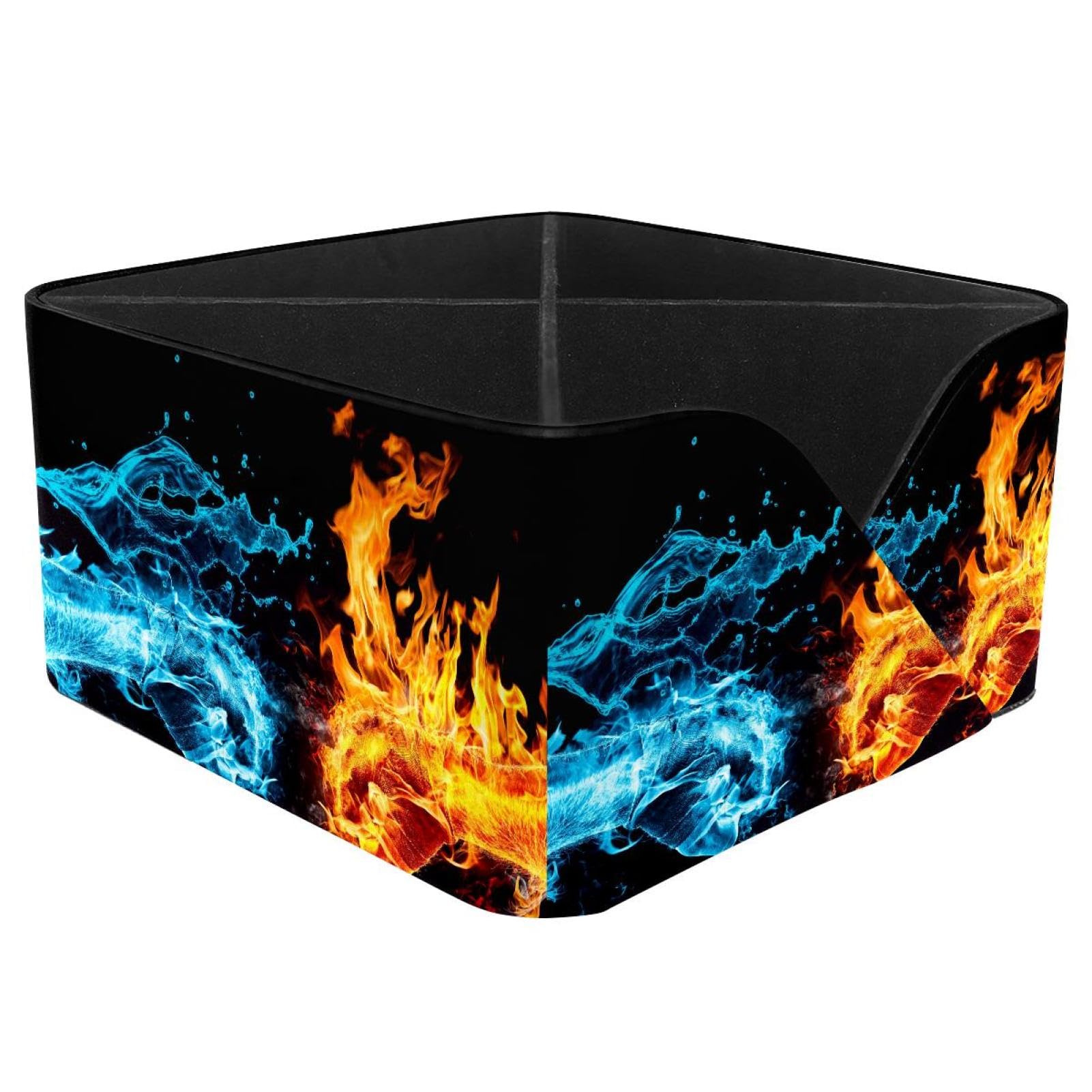 KengjuTesu Water and Fire Desktop Organizer Pen Holder, Rectangular Pencil Cup for Office, Study and Makeup Stations