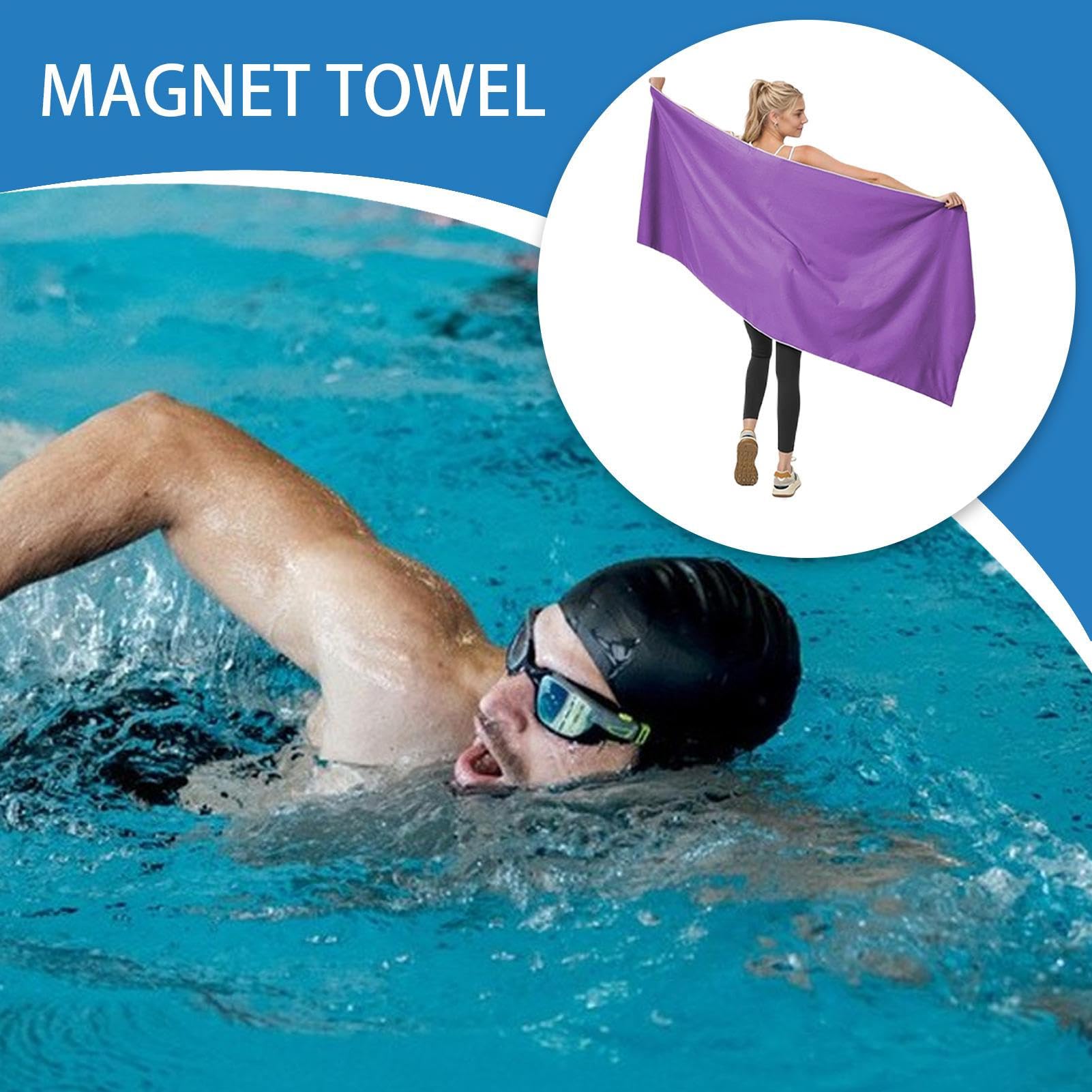 Toallas magnéticas, Toalla de Playa magnética de Microfibra Resistente a la, de Secado rápido, con hebra, Esquinas magnéticas para Deportes, Fitness, Yoga, duchas, Senderismo, mochileros