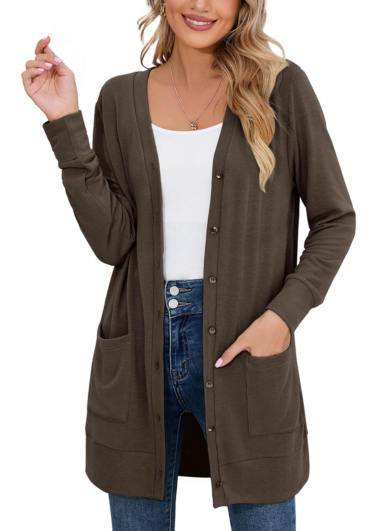 Heymoments Lightweight Open Front Cardigan Sweater for Women Long Sleeve Causal Bolero Button Down Soft Outwear Tops