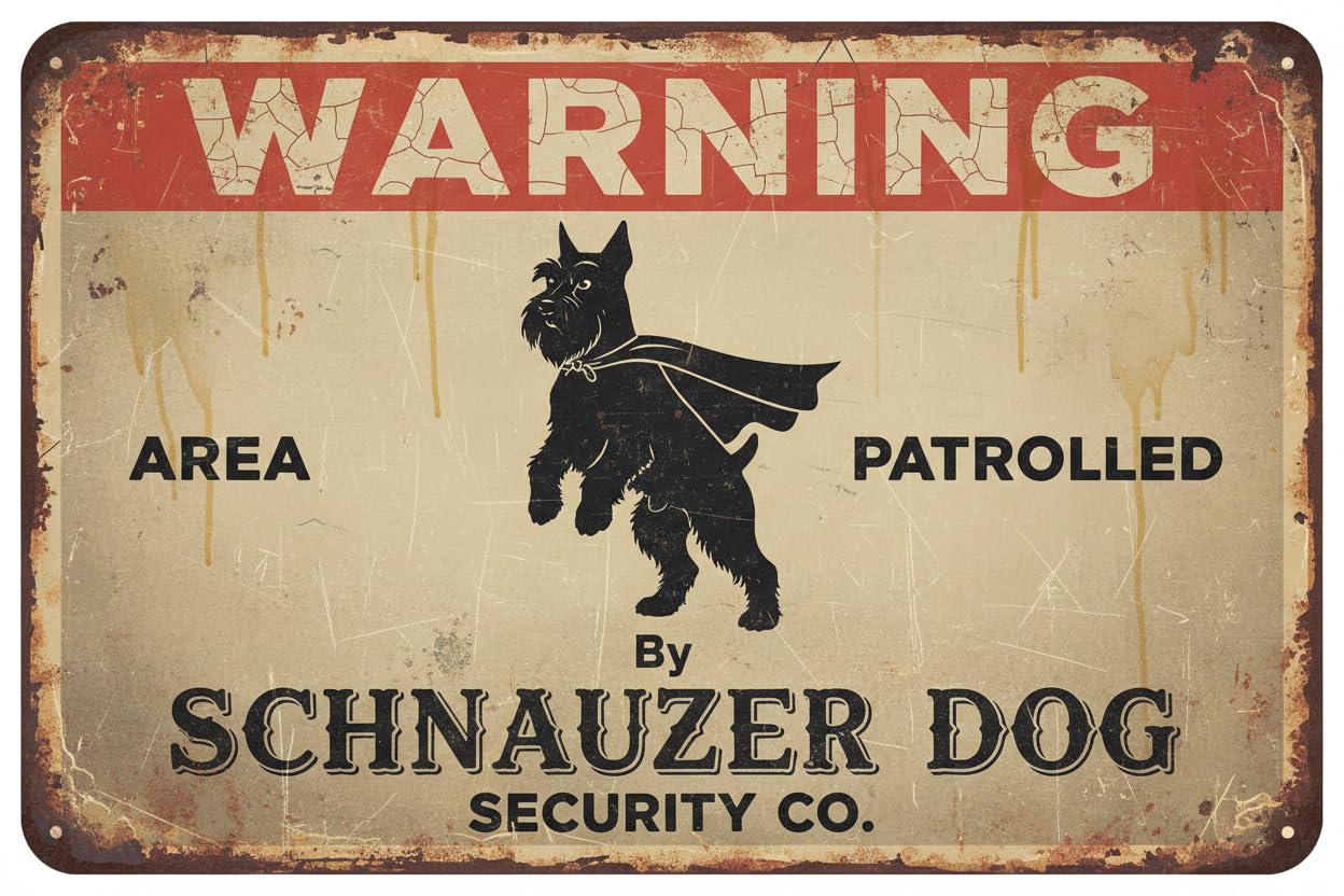 Wall Decor Warning Area Patrolled By Schnauzer Dog Safety Aluminum Metal Sign 8x12Inch Vintage Signs Plates Printed