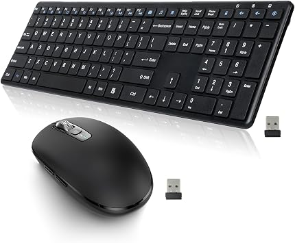 Wireless Keyboard USB Silent Ultra Slim Full Size Keyboard with Number Pad+Wireless Bluetooth Mouse-2 Batteries,Multi Device Ergo Full Size Mouses-Big Hand,4-Way Super Scrolling, 3000 DPI,10 Buttons