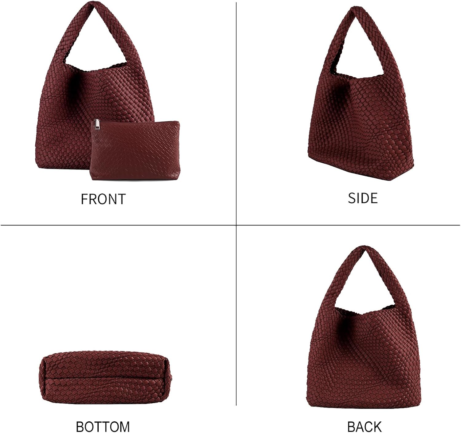 Woven Tote Bag For Women,Vegan Leather Hand Woven Handbags And Purse,Shoulder Bag Top-Handle Bag All-Match Underarm Bag - Image 2