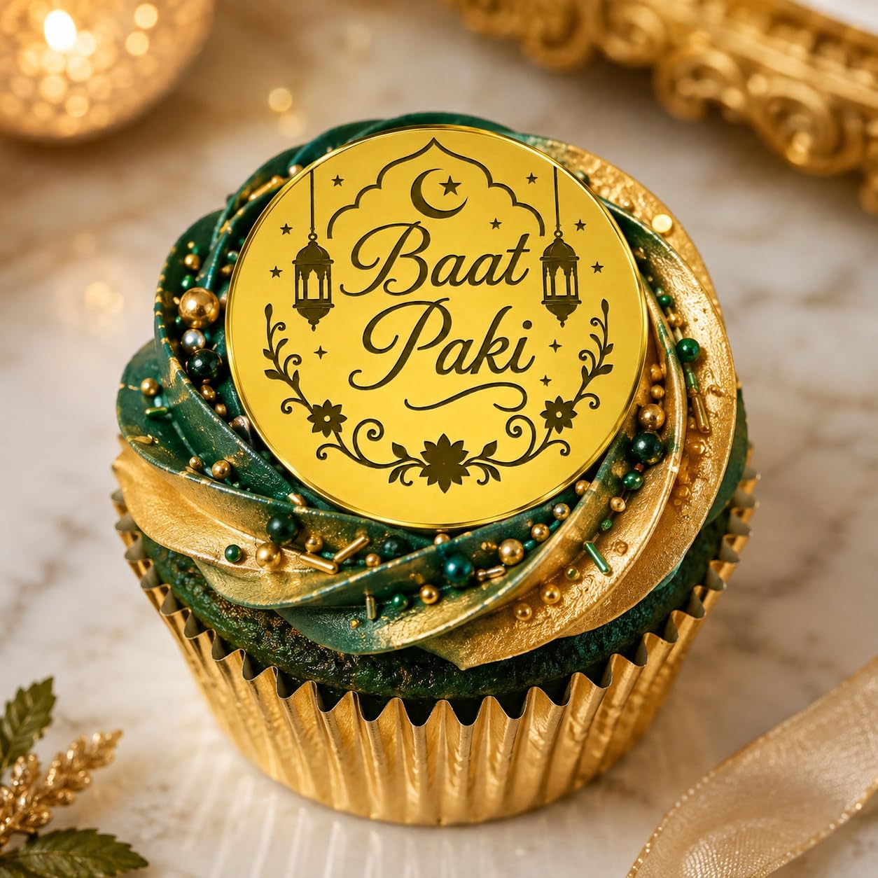 6 Baat Paki Cupcake Discs, Nikkah Gold Acrylic Cupcake Disc, Toppers, Cake Topper, Decorations.