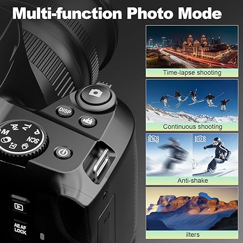 Miniatura 4 de Cámaras digitales de 64 MP para fotografía, cámara de video óptica 10X, cámara de vlogging con zoom digital 4X para YouTube con flash, salida WiFi y