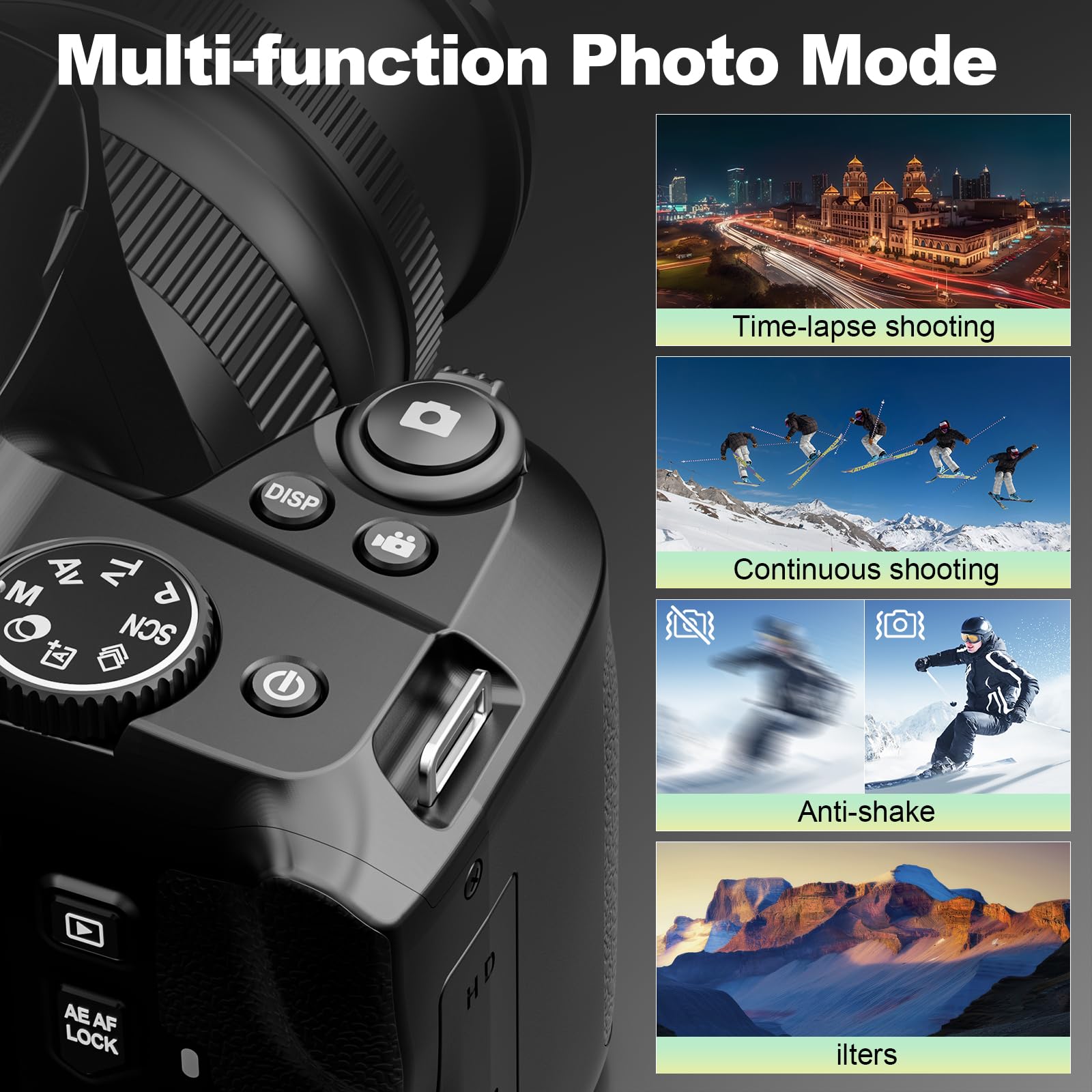 64MP Digital Cameras for Photography, 10X Optical Video Camera, 4X Digital Zoom Vlogging Camera for YouTube with Flash, WiFi & HDMI Output, 32GB SD Card(Black)