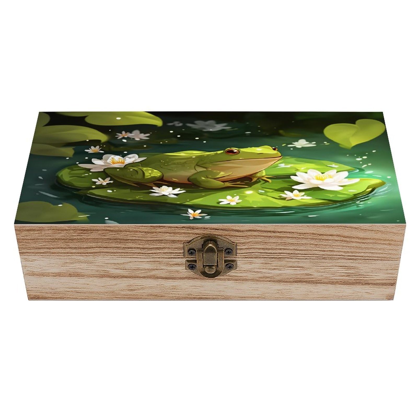 asbwuo Green Leaf Frog Vintage Wooden Keepsake Box