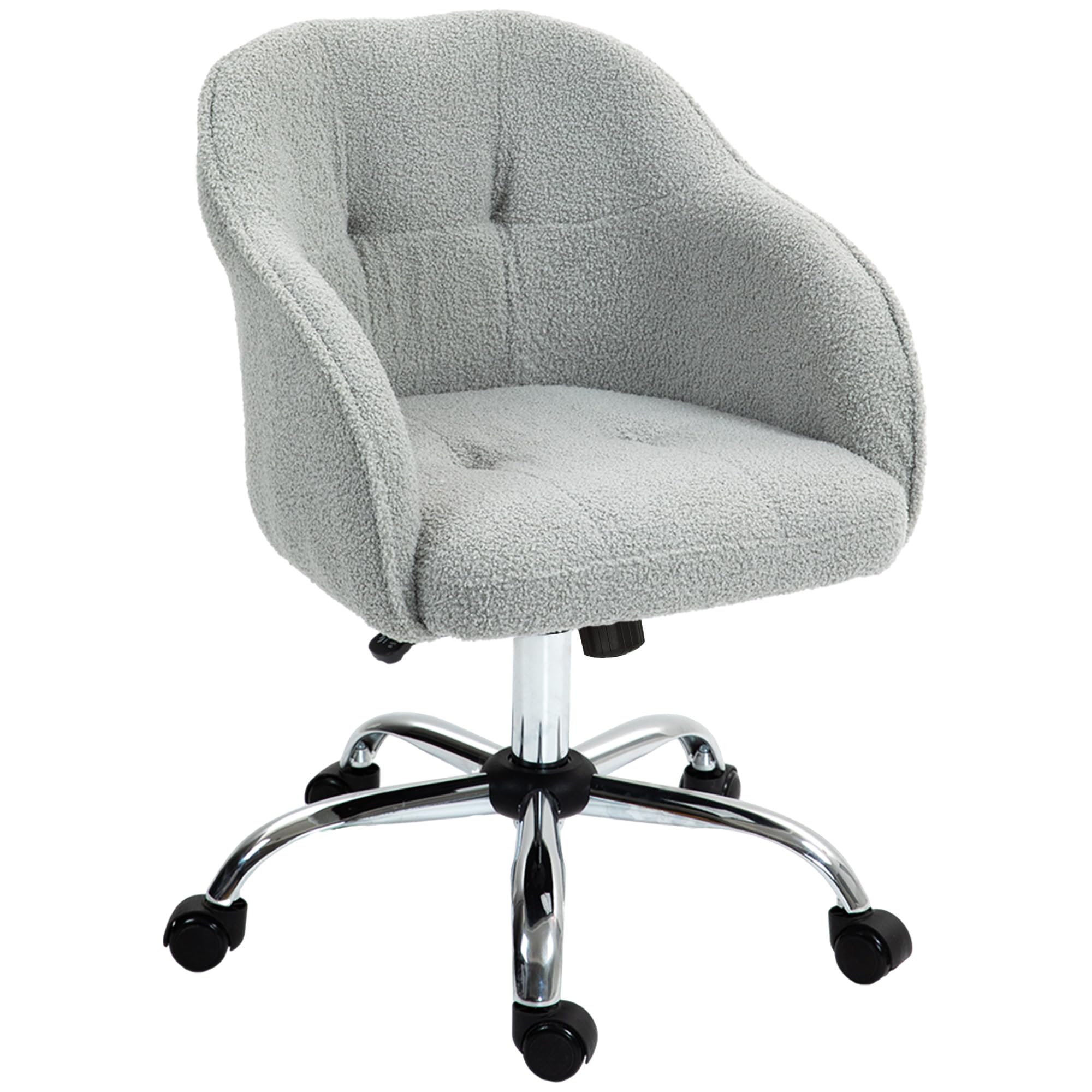 HOMCOM Swivel Desk Chair, Teddy Fleece, for Home Study Bedroom, Grey