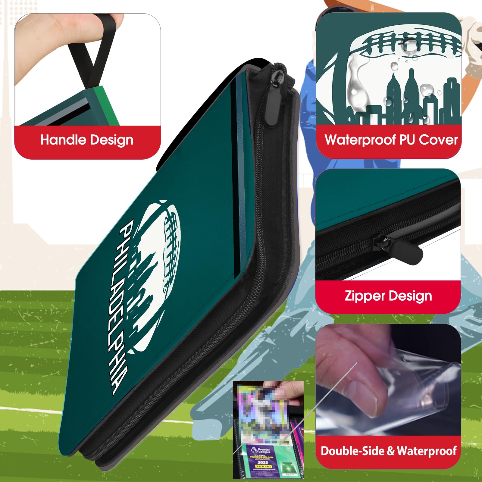 KivolFun Philadelphia Football Card Binder with Sleeves, 900 Pocket, 3 Ring, Waterproof, Dustproof, Durable