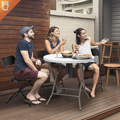 Miniatura 2 de FCH Silla plegable negra, marco de metal plegable con asiento de plástico sólido, portátil para eventos y fiestas, juego de comedor al aire libre,