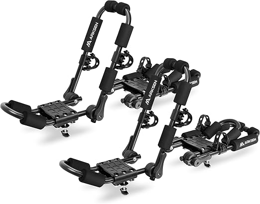 ARKSEN Universal Folding Kayak Roof Rack Heavy Duty Adjustable J-Bar Kayak and Canoe Carrier for Cars, SUVs, and Trucks