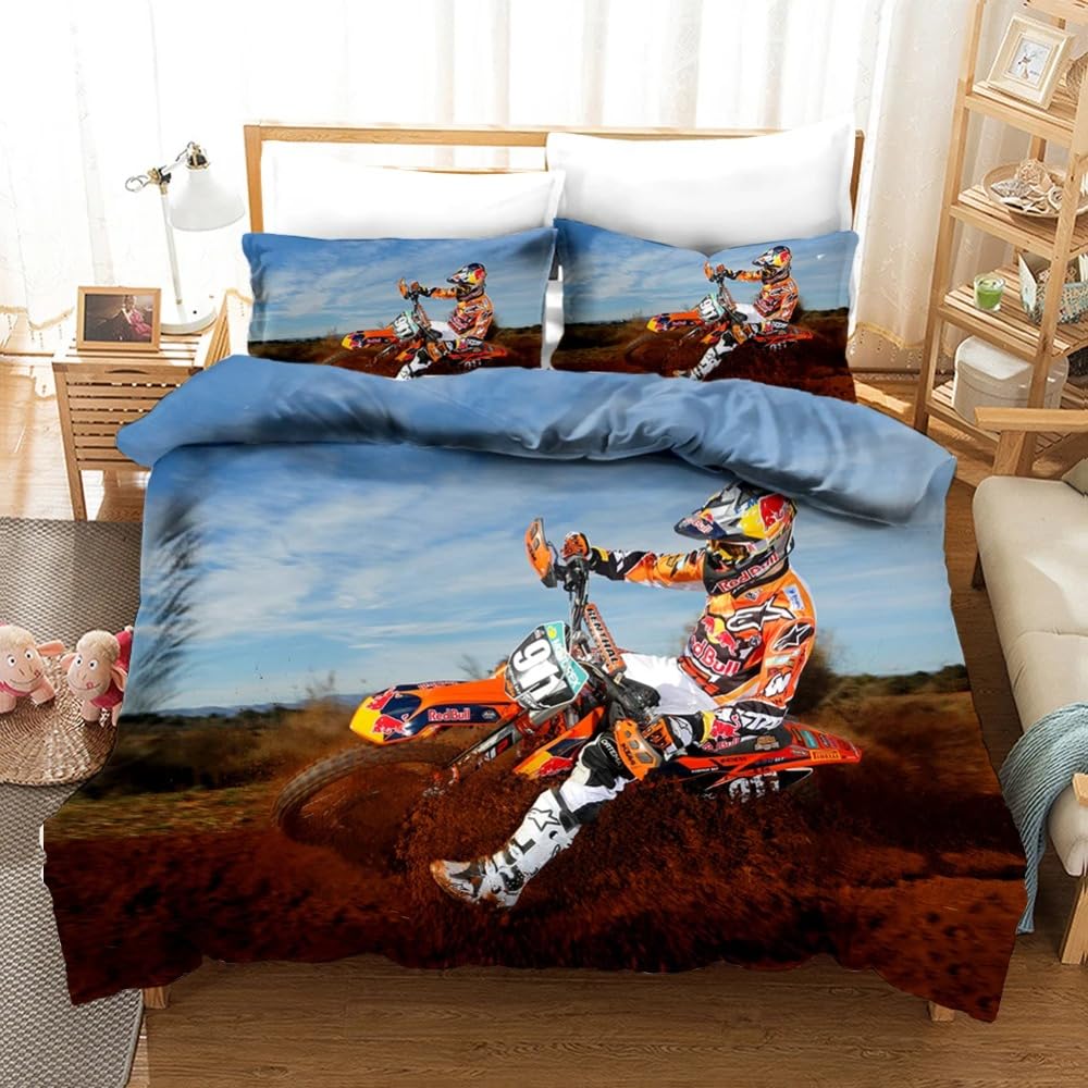 Housse de couette fermeture éclair moto parure de lit enfant confortable