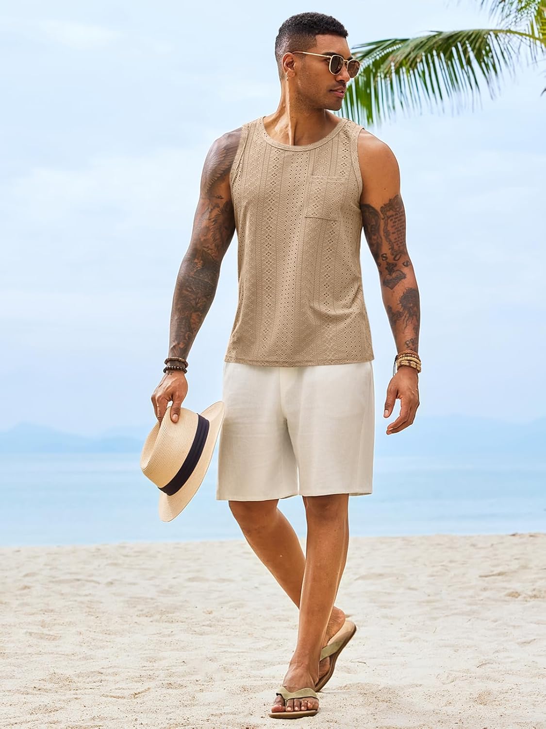 Runcati Mens Tank Tops Casual Sleeveless Hollow Out T-Shirts Muscle Summer Beach Hippie Shirts with Pocket - Image 5