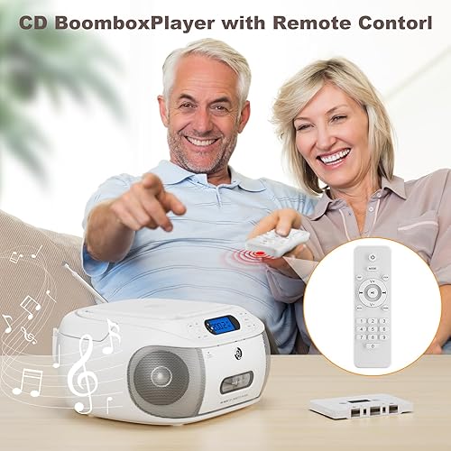 Miniatura 4 de Combo de reproductor de cassette de CD, recargable con Bluetooth 5.1, reproductor de CD con control remoto, grabación de cinta, radio FM, súper