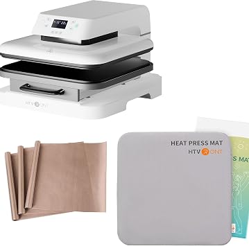 HTVRONT Auto Heat Press Machine + HTVRONT Heat Press Mat,38cmX38cm15"x15" Heat Press Pad + YRYM HT Teflon PTFE Heat Transfer Paper