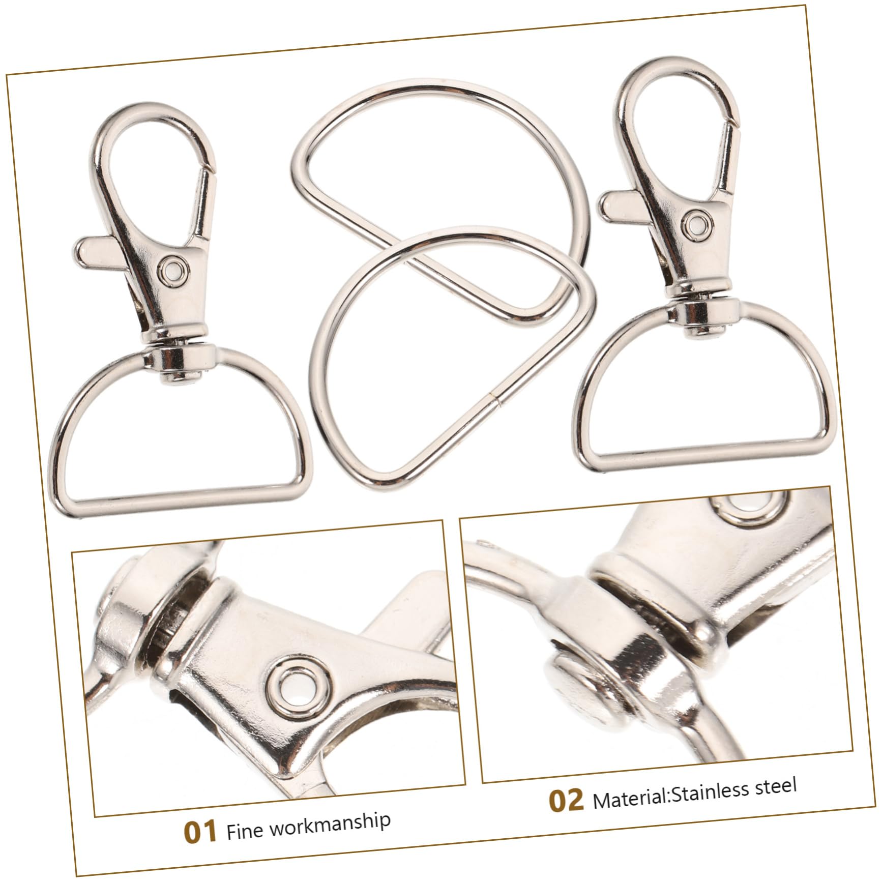 Housoutil Stainless Steel d Shaped Keychain Clips 35 Sets Spring Snap Hooks for DIY Keychain Making Arts