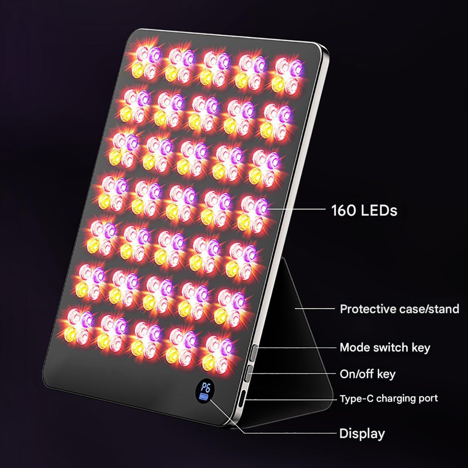 GOURIXIN Dispositivo per Terapia con Luce Rossa, Pannello per Terapia con Luce infrarossa vicina Rossa Ricaricabile da 415 NM, 590 NM, 633 NM e 850 NM per Viso, Corpo e Sollievo dal Dolore