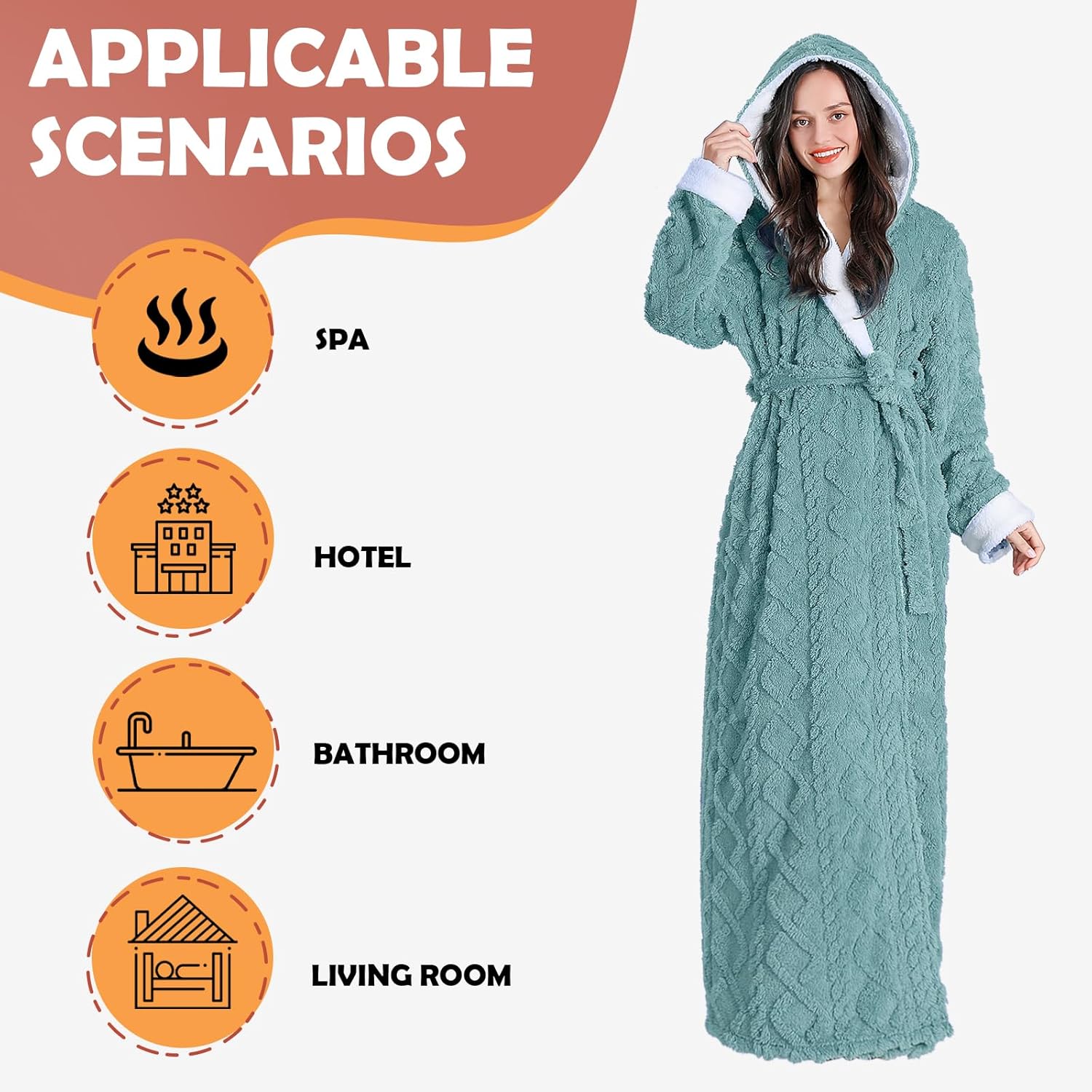 Oksun Womens Long Fleece Robe: Soft Fluffy Jacquard Warm Hooded Bathrobe - Image 2