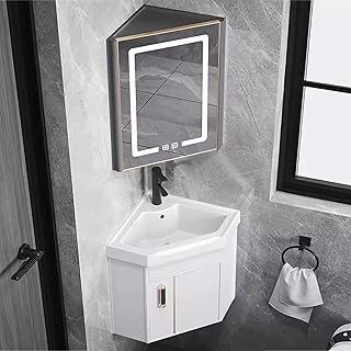Corner Bathroom Vanity Cabinet with Sink and LED Mirror Cabinet, Corner ...
