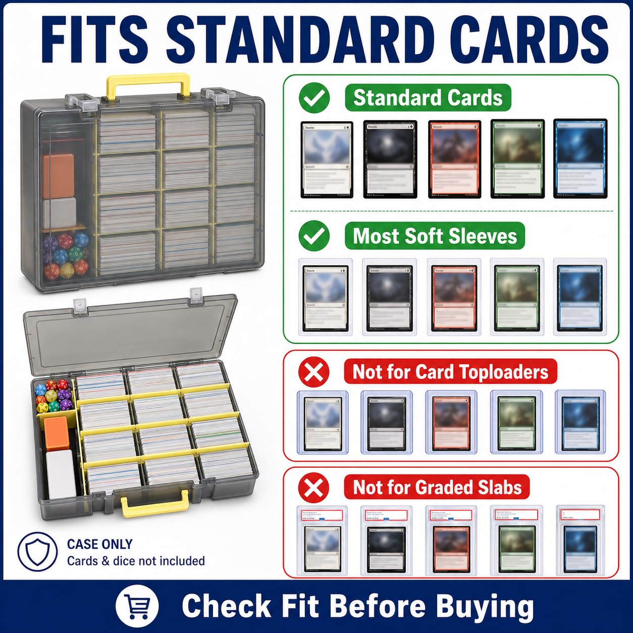 Xuerdon Scatola portaoggetti per carte da gioco, 2300 + organizer per carte da gioco, compatibile con PM TCG/per Yugioh/per CAH/per Fase 10/per Topps Football Baseball carte sportive (solo caso) - grigio