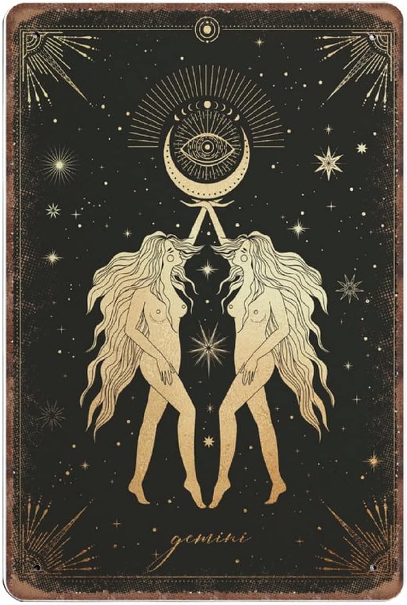 DAIERCYGemini Tin Signs, Gemini Gifts, Gifts for A Gemini, Gemini Star Sign, Funny Vintage Metal Sign Plaqu Poster Wall Art Pub Bar Kitchen Garden Bathroom Home Décor, 140 X 200 m(8x5.5inch)