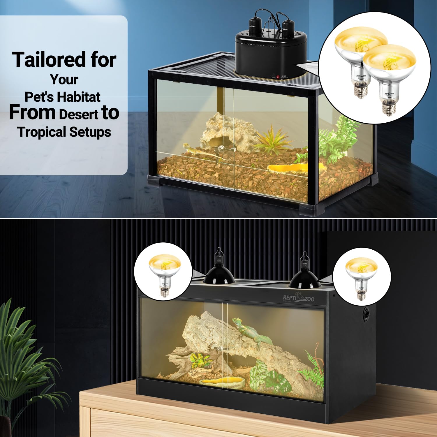 REPTI ZOO 2PACK Reptile Heat Lamp Bulb, 100W Full Spectrum UVA UVB Sun Lamp, Self-Ballasted Vapor Basking Lamp for Bearded Dragon Gecko Lizard Snake Chameleons Turtle Chicken - image 7