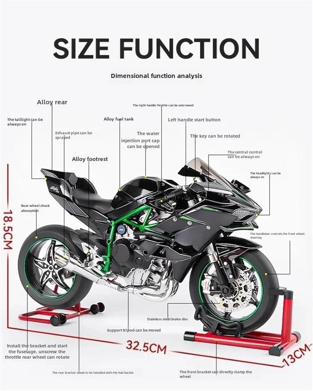 スポーツ オートバイ モデ 1:6 スケールカワサキ H2R 合金レーシング